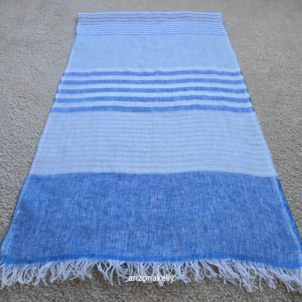 Mario Romano Capri Linen Scarf Italy Italian Blue Stripe - Picture 9 of 12